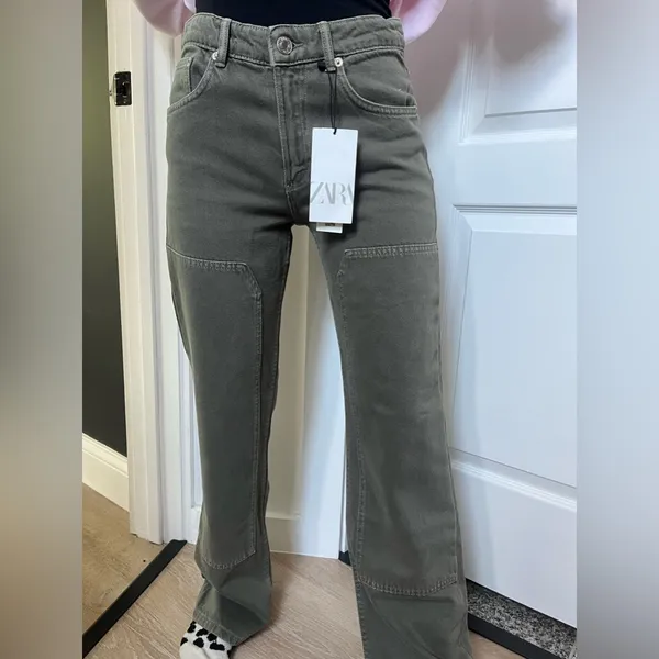 NWT Zara Army Green Denim‎ Jeans - Image 3