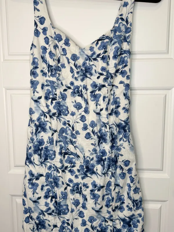 Abercrombie & Fitch Size XST Floral Linen Mini Dress in Blue and White Cotton - Image 2