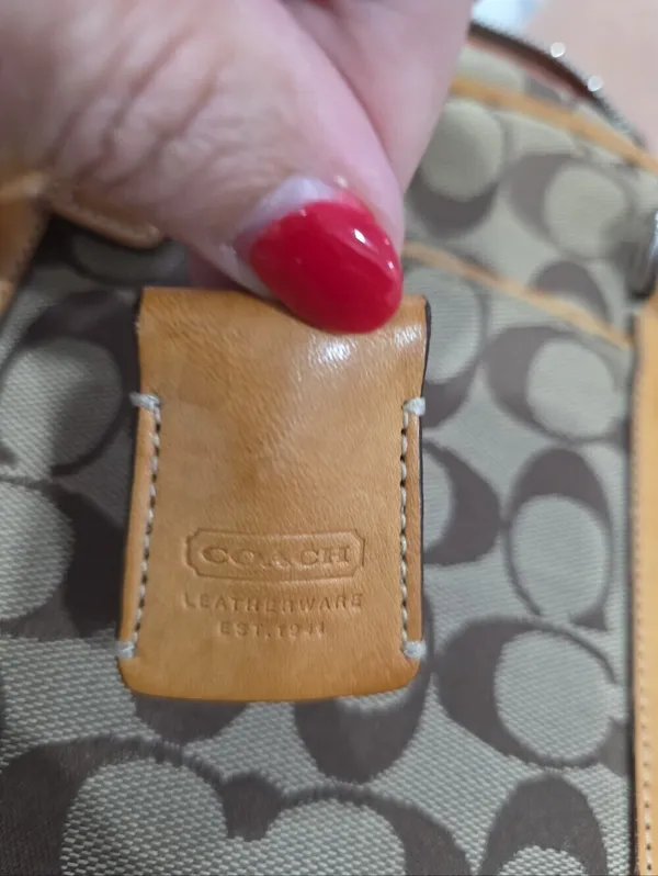 Authentic Coach Signature Tan Canvas Purse Handbag 6097 Mob Wife Vintage Tote - Image 5