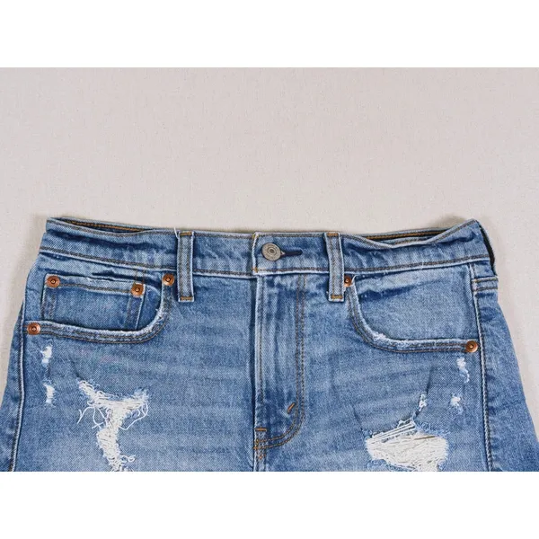 Abercrombie & Fitch Mom Shorts Mid Rise Size 0 Blue Denim Distressed 90s Retro - Image 4