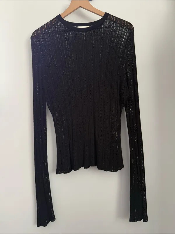 Dissh XXL Estella Long Sleeve Top Black Open Knit Gothic Whimsicgoth Emo Crew - Image 2