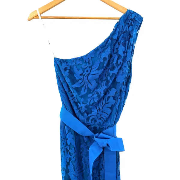 Tadashi Shoji Womens One Shoulder Floral Lace Sheath‎ Dress Teal Blue Size 14 - Image 5