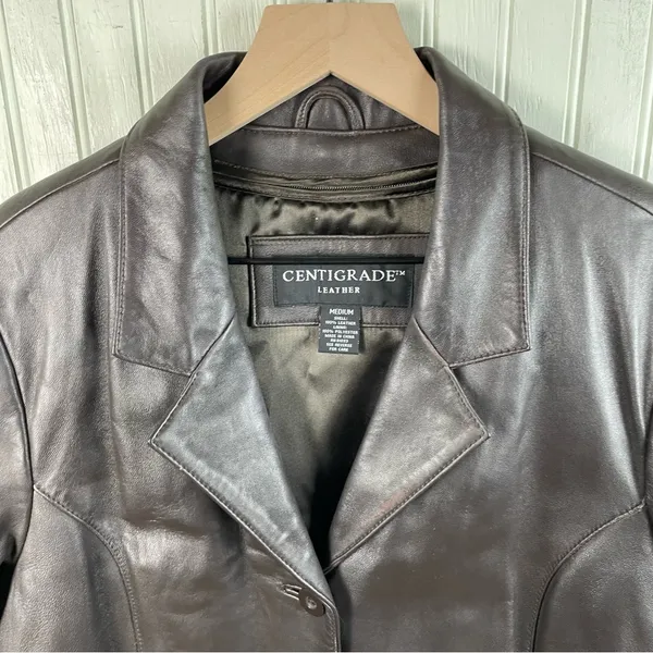 Vintage 90s Y2K Centigrade Leather Trench Coat Womens Size Medium Zip Out Lining - Image 6