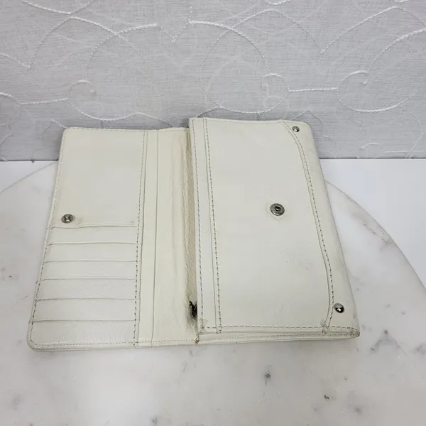 VTG Cow Leather Bi-fold Checkbook Wallet White Ivory Card Slots Simple Classic - Image 3