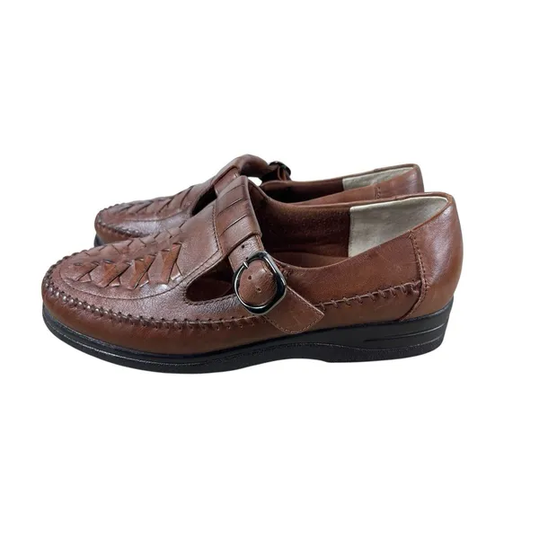 LifeStride Studio Brown Leather Loafer Shoes Women’s 8.5W Woven Slip On Buckle - Image 5