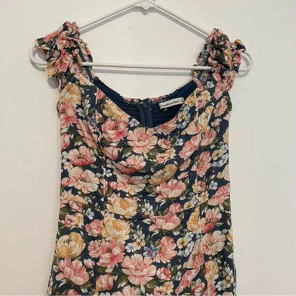 ABERCROMBIE & FITCH A&F Off the Shoulder Corset Mini Dress Blue Pink Etc Floral - Image 6