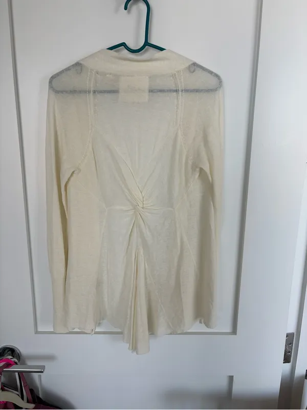 Anthropologie Angel of the North Ivory Linen Blend Open Cardigan Twist Back-S - Image 7