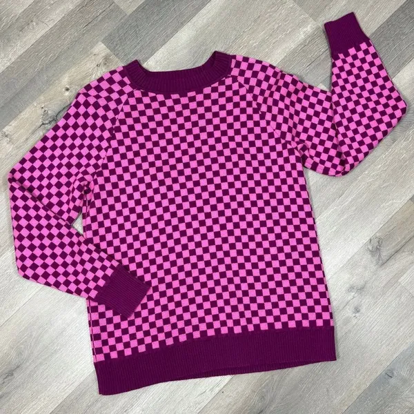 Future Collective Check Pullover Sweater Pink‎ Purple Small Pink - Image 14