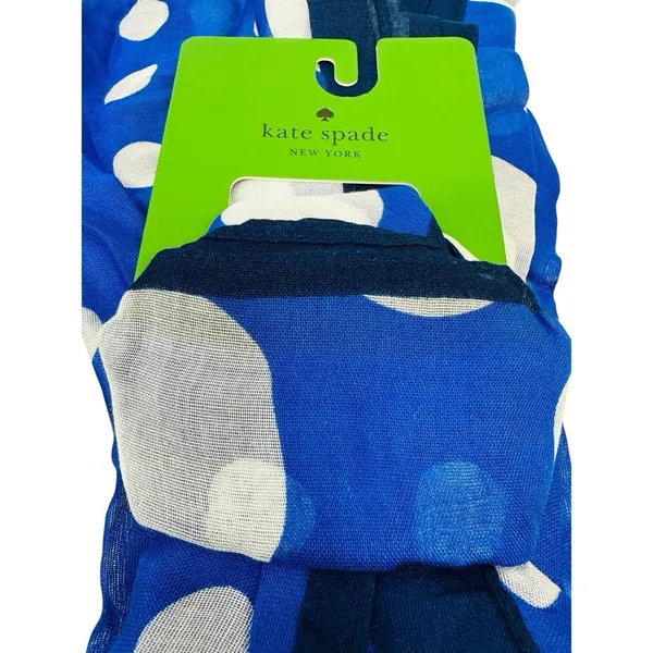 Kate Spade New York Blue W/white Dot Oblong Scarf‎ Designer Feminine NWT - Image 2