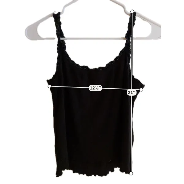H&M Divided Black Ribbed‎ Lace Trim Camisole Tank Top Lettuce Edge Hem Womens - Image 5