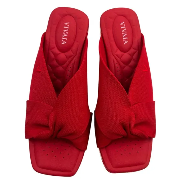 Vivaia Laura square-toe wedge sandals in ruby‎ red striped platform sz 35 - Image 4