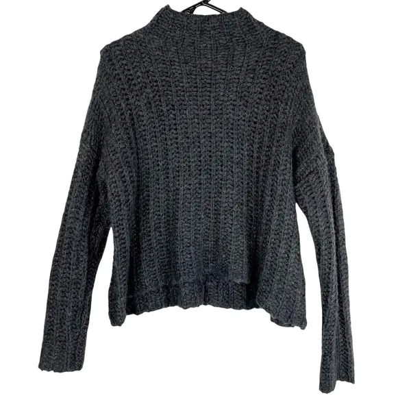 Aerie Grey Chunky Knit Mock Neck Wool Alpaca Sweater - Image 2