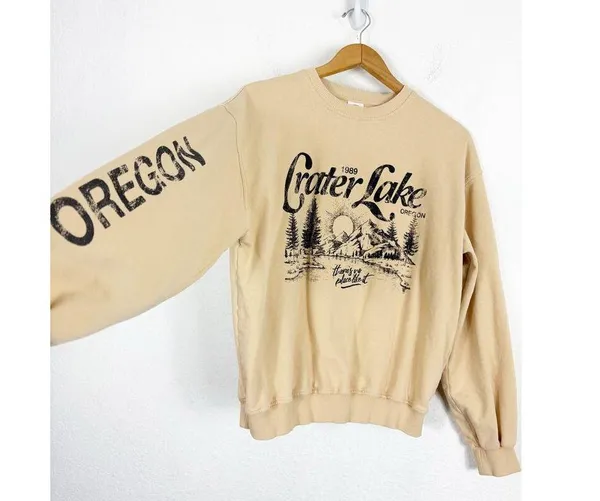 Urban Outfitters Crater Lake Overdyed Crew Neck Sweatshirt Small Yellow Oregon - Image 13