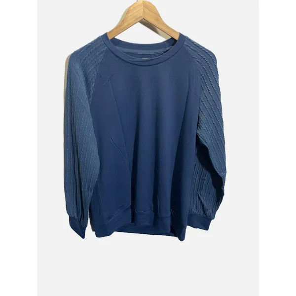 Womens Navy Blue Cable Knit Raglan Sleeve Crewneck Sweatshirt Size‎ Medium - Image 3
