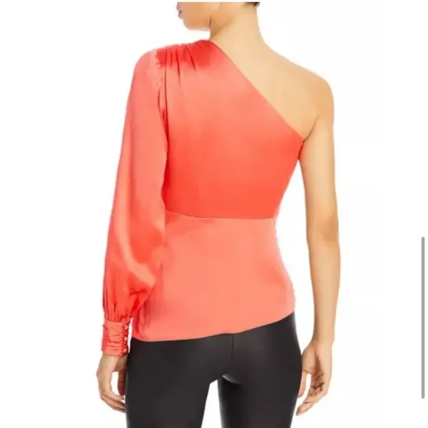 CINQ A SEPT NWT Stace Silk One Shoulder Blouse in‎ Coral Going Out Date Looks - Image 3