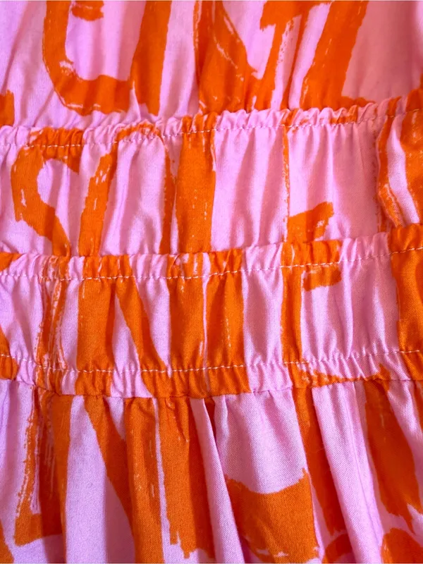 Anthropologie The Somerset French Writing Maxi Dress Pink Orange Size Medium - Image 5