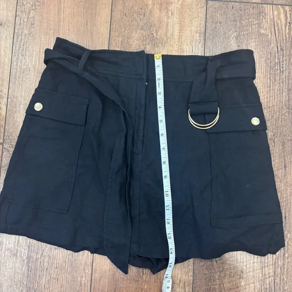 Zara Black Linen Blend Skort Belted Pockets Gold Hardware Boho Festival Sz Small - Image 7