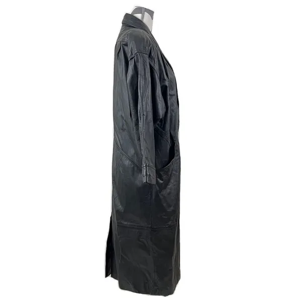 Jacqueline Ferrar Vintage 90s Black Leather Trench Coat Oversized Minimalist Long Coat - Size M - Image 8