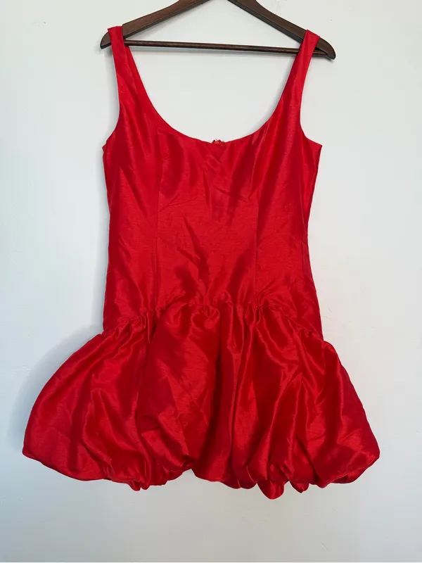 Hutch Lowry Red Satin Bubble Hem Mini Dress Drop Waist Size 4 NWT - Image 2