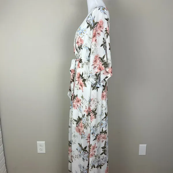 BALTIC BORN Maxi‎ Dress Womens Large White Floral Belted V-Neck Feminine Flowy L - Image 15