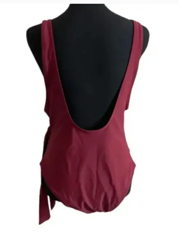 Glowbeam Burgundy Side Tie Plunge Neckline One Piece Swimsuit - Image 3
