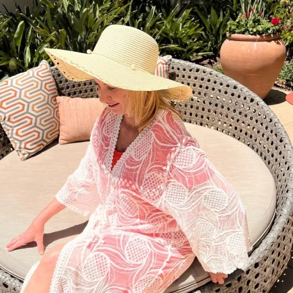 Lace Kimono Swimsuit Coverup Off White Embroidery Mesh - Image 2