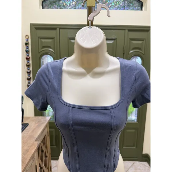NWT Abercrombie & Fitch "Chance or Faith" Blue Corset Style Crop Top – Size Smal - Image 3