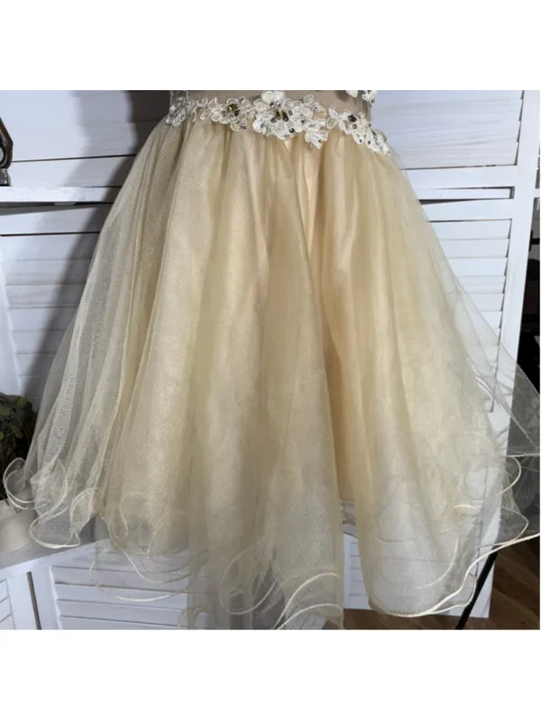 Dancing Queen cream floral sheer mesh dress beaded fairy princess homecoming M - Image 14