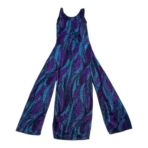 Women Unitard Maxi Dress Size S Ballroom Leotard Split Dress Purple Glitter - Image 5