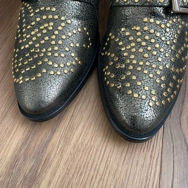 Lemare Italy Leather Ankle Cowboy Boots Metallic Green Gold 36 6 - Image 3