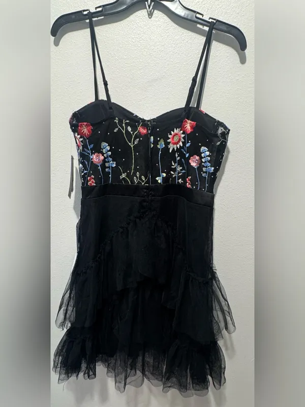 City Studio Black Mini Dress with Multicolor Floral Embroidery - Image 3