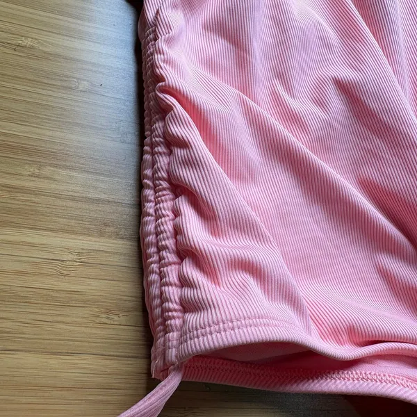 Shade & Shore One Piece Swimsuit Small Pink Ribbed Adjustable Side Ties Ruched - Image 4