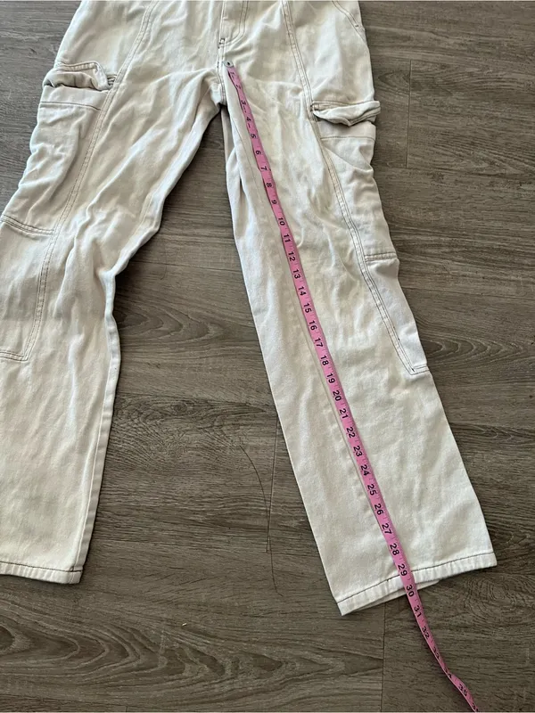 RSQ Wide Leg Baggy Pants Womens Medium Ecru Cargo Elastic Waist Cotton Utility - Image 13
