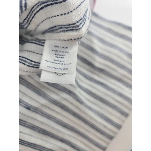 Faherty Linen Dress Womens L Maxi Isha Blue White Striped Smocked EUC - Image 4