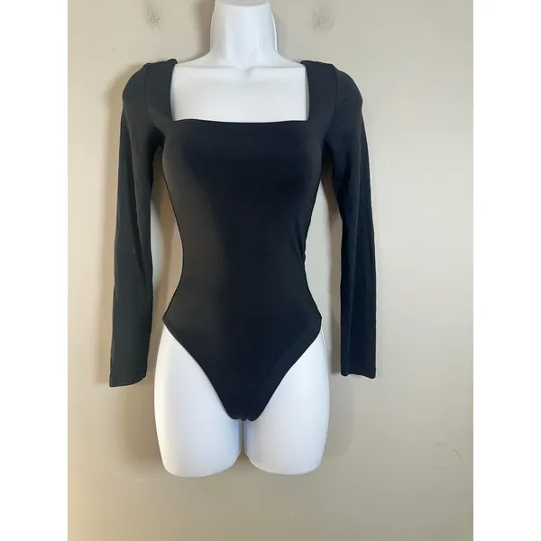 Babaton Aritzia Contour Squareneck Long Sleeve Bodysuit Black XS Thong Snap - Image 3