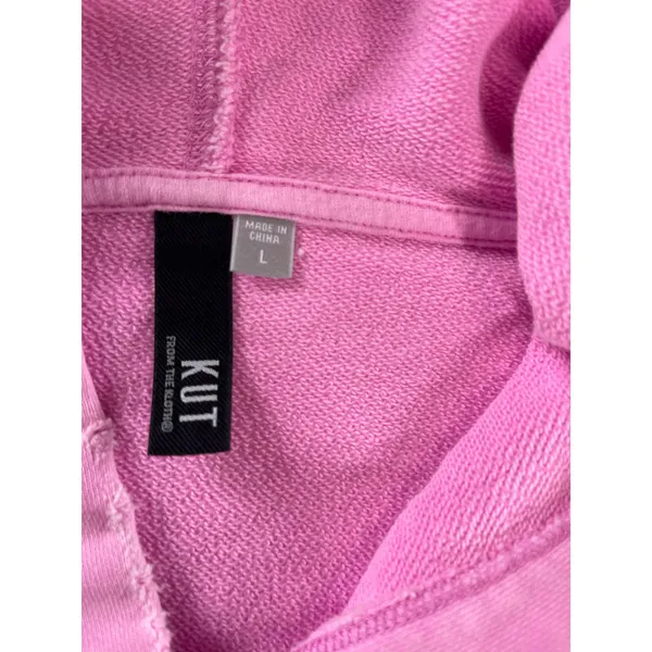 Kut from the Kloth Aliena Hoodie Neon Pink Distressed Cotton Pullover Large - Image 6