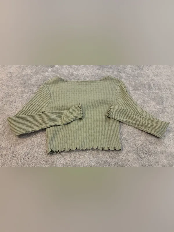 Altar’d State Brand Sage Ribbed Tie-Front Women’s Crop Cardigan Size X-Small - Image 4