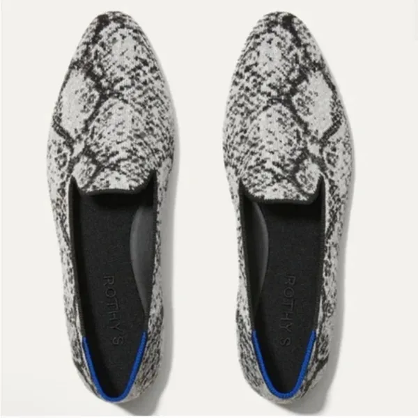 Rothy’s Python Snake Print Almond Toe Black Gray White Pattern Loafer Flats 10.5 - Image 2