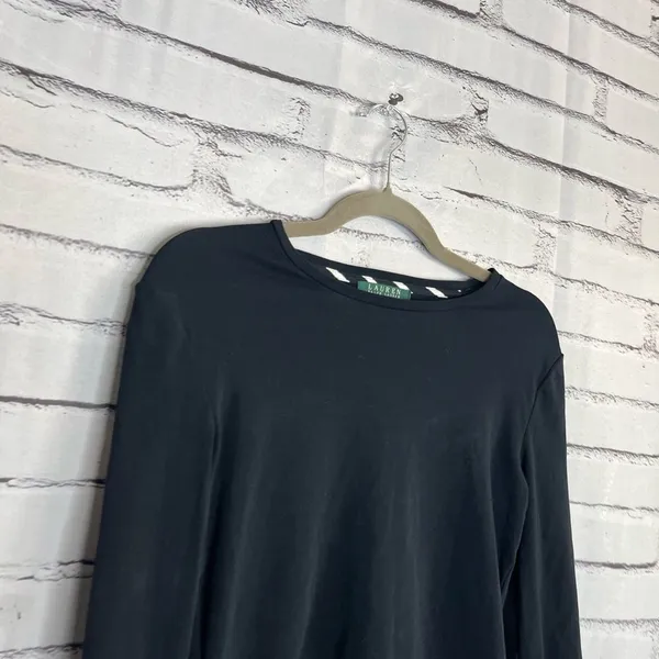 Lauren Ralph Lauren Black Cotton Crew Neck Long Sleeve Top Women’s S Preppy Y2K - Image 3
