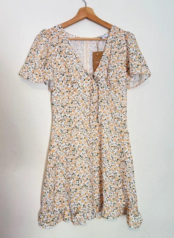 Rihoas Yellow Floral V-Neck Mini Dress - Image 6