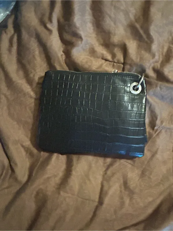 French Connection Black Croc-Embossed Slim double Wristlet with Ring Detail - Image 5