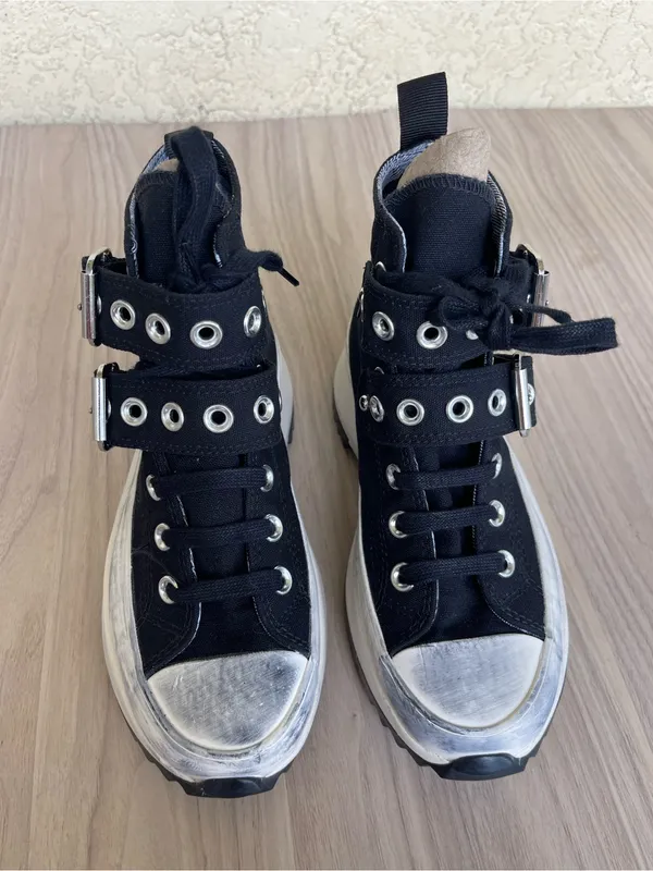 Converse Black Platform High-Top Sneakers with Silver Buckles - Image 2