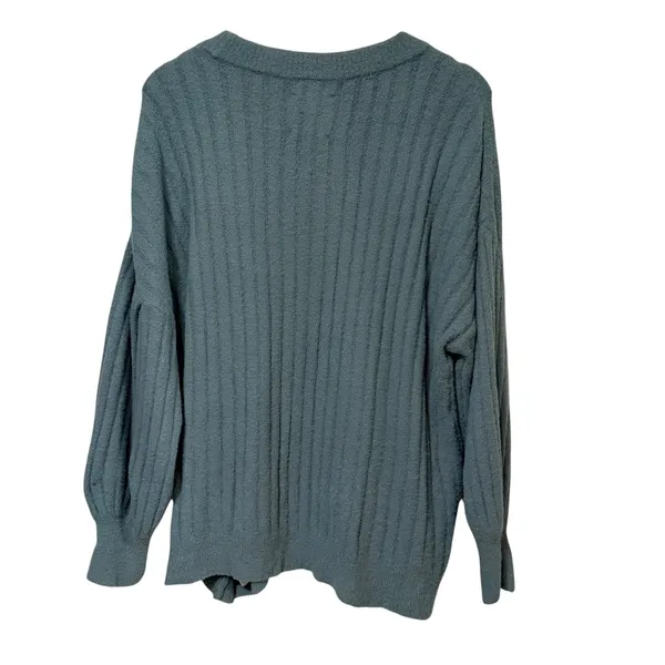 Aerie Womens Ribbed Oversized Balloon Sleeve Fuzzy Knit Sweater Teal Blue Medium - Image 2