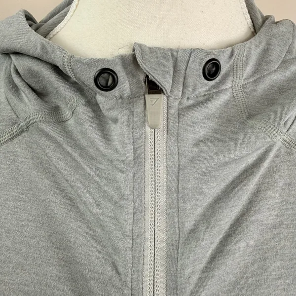 Gymshark Womens Grey Marl‎ Full Zip Training Hoodie Thumbholes GLTT4463 Large - Image 7