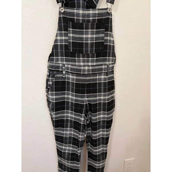 Hot Topic Plaid Overalls Size Medium Black White Academia Grunge Punk Goth - Image 4