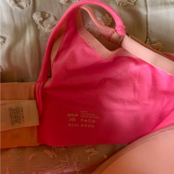 Aerie Light Pink & Hot Pink Padded T-Shirt Bra 34B - Image 3