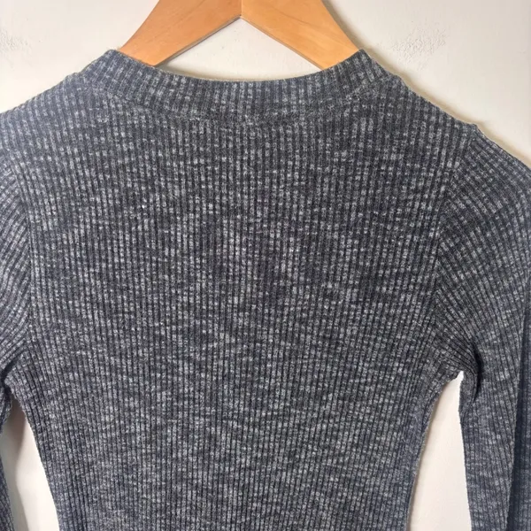 Abercrombie & Fitch Tunic Shirt Sz XS 90s‎ Bell Sleeve Ribbed Gray Heathered - Image 4