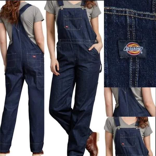 Dickies dark-wash loose straight- baggy leg fit denim carpenter bib overalls,XS - Image 2