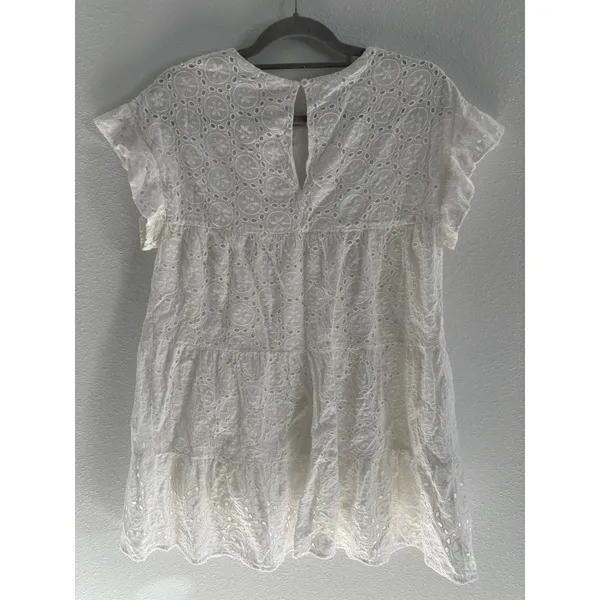 Showpo Mini Dress Womens US 8 White Eyelet‎ Tiered Ruffle Sleeve Bridal Preppy - Image 3