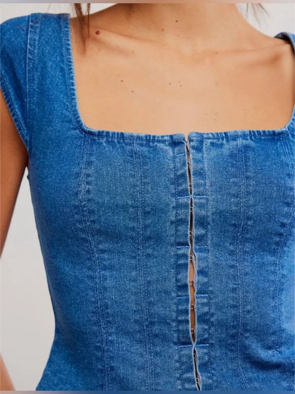 NWT Free People Marilyn Denim Corset - skylight light denim - medium - Image 6